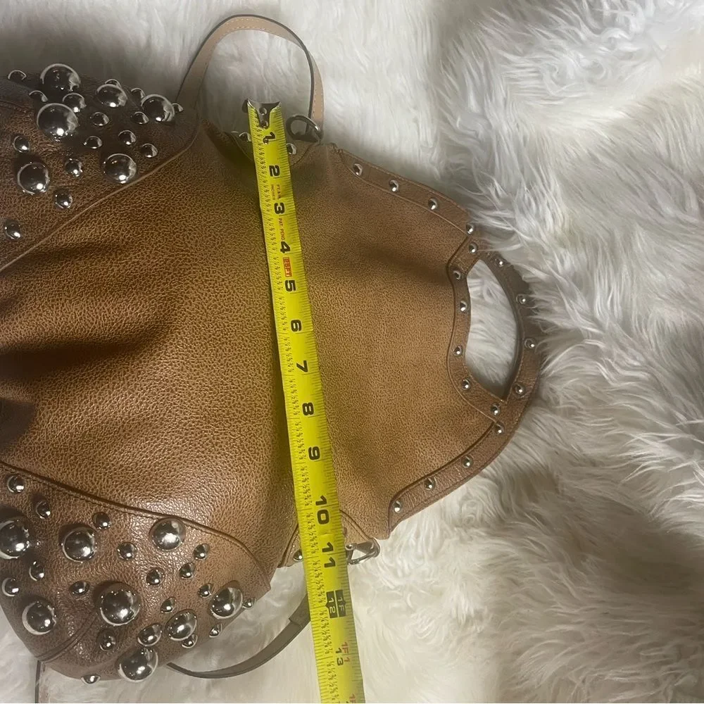 Charm & Luck leather Brown silver Studded large Hobo Bag